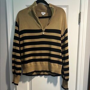 J Crew Tan and Black Zip Up Sweater, 100% Cotton